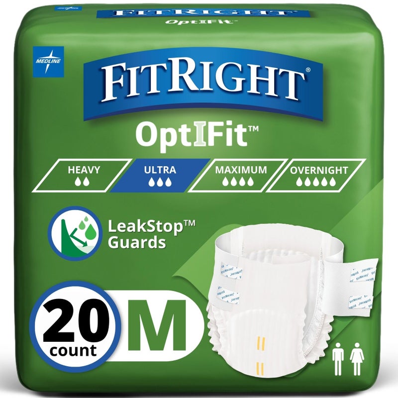 FitRight Ultra Adult Diapers, Disposable Incontinence Briefs, Leak-Proof Diaper, Absorbent Briefs For Men and Women, Maximum Protection, Medium, 32 â€“ 44 in, 20 briefs per bag - Image 1